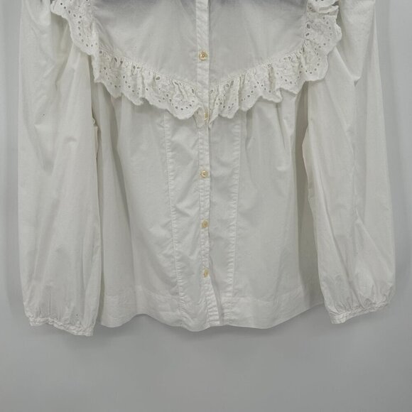 REBECCA TAYLOR La Vie White Ruffle Lace Cottagecore Wide Sleeve Blouse Large - Picture 4 of 8